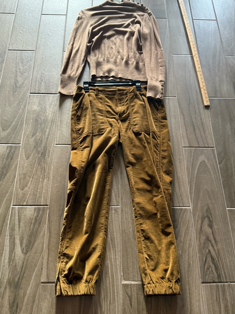 Cropped Brown Sweater with Mustard Corduroy Jogger Pants